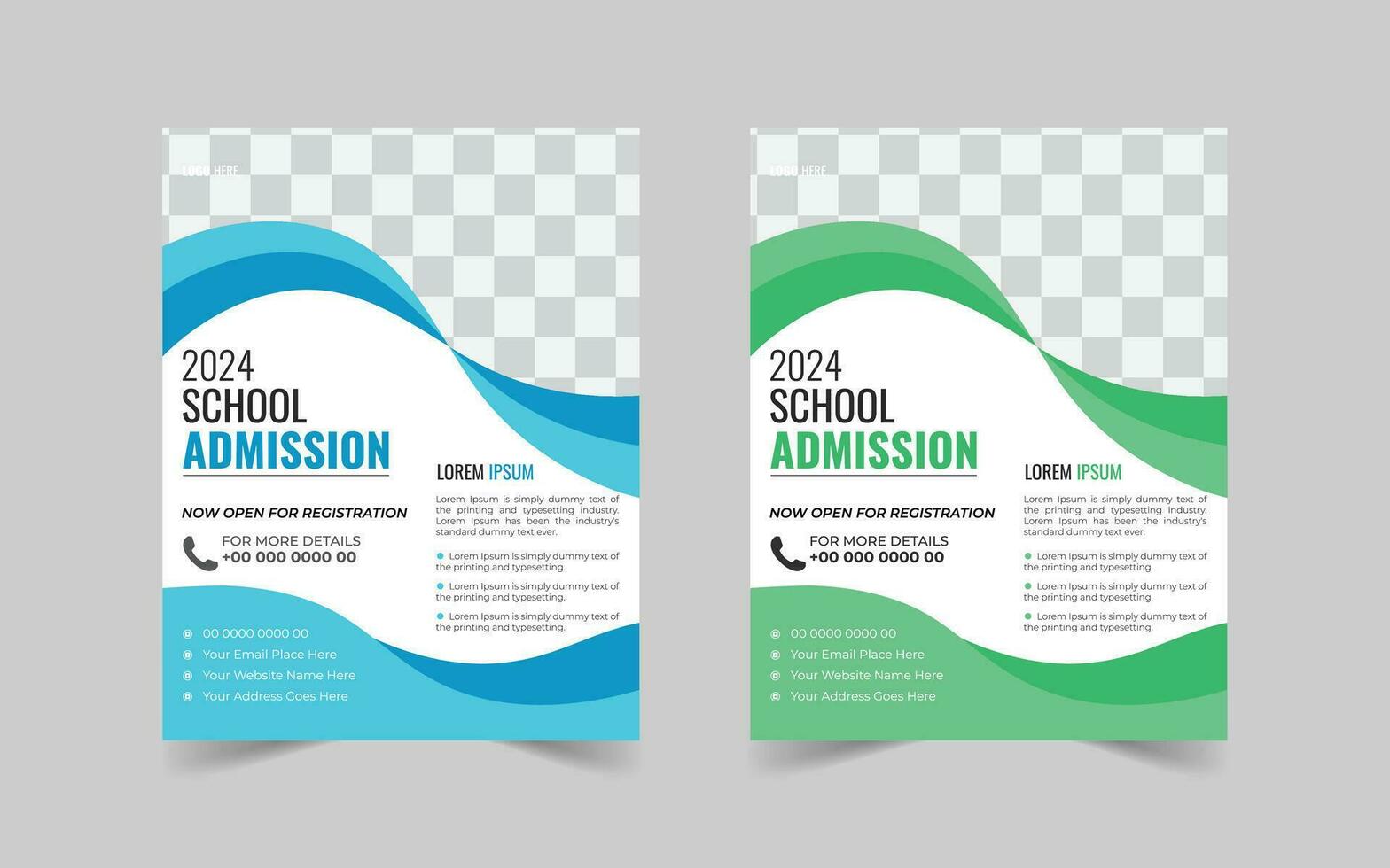 school- toelating folder sjabloon ontwerp. reeks van flyers voor aan het studeren, opleiding, opleiding, e-learning, cursussen, Universiteit, en afstuderen. kinderen terug naar school- onderwijs poster, voor sociaal plaats. vector