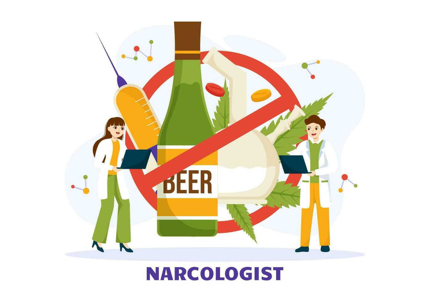 narcoloog vector illustratie voor drug verslaving bewustzijn, alcohol en tabak in gezondheidszorg vlak tekenfilm hand- getrokken achtergrond Sjablonen