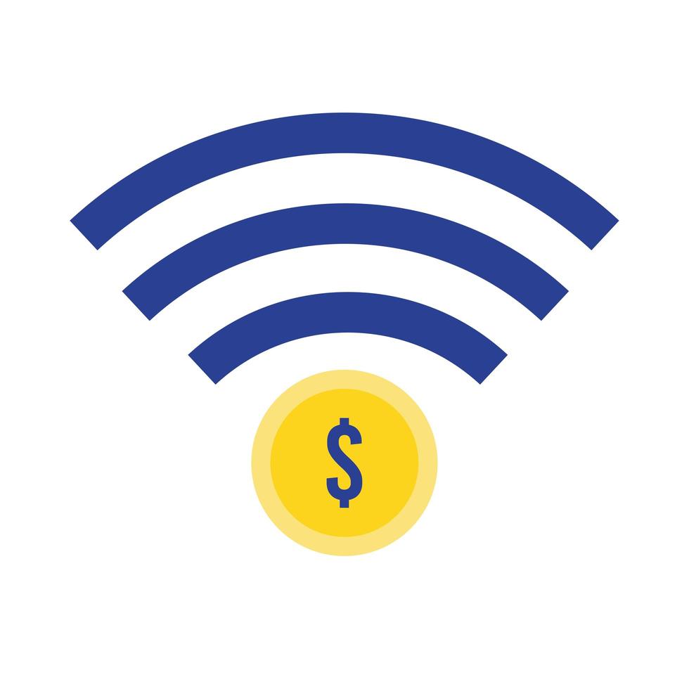 munt geld dollar met wifi platte stijlicoon vector