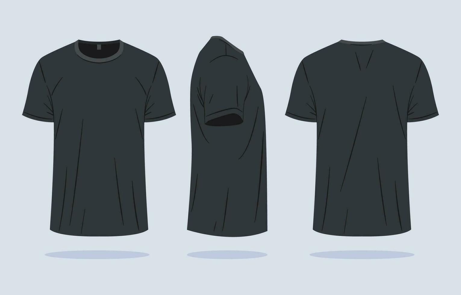 3 schets zwart oneck t-shirt sjabloon voor mannen vector