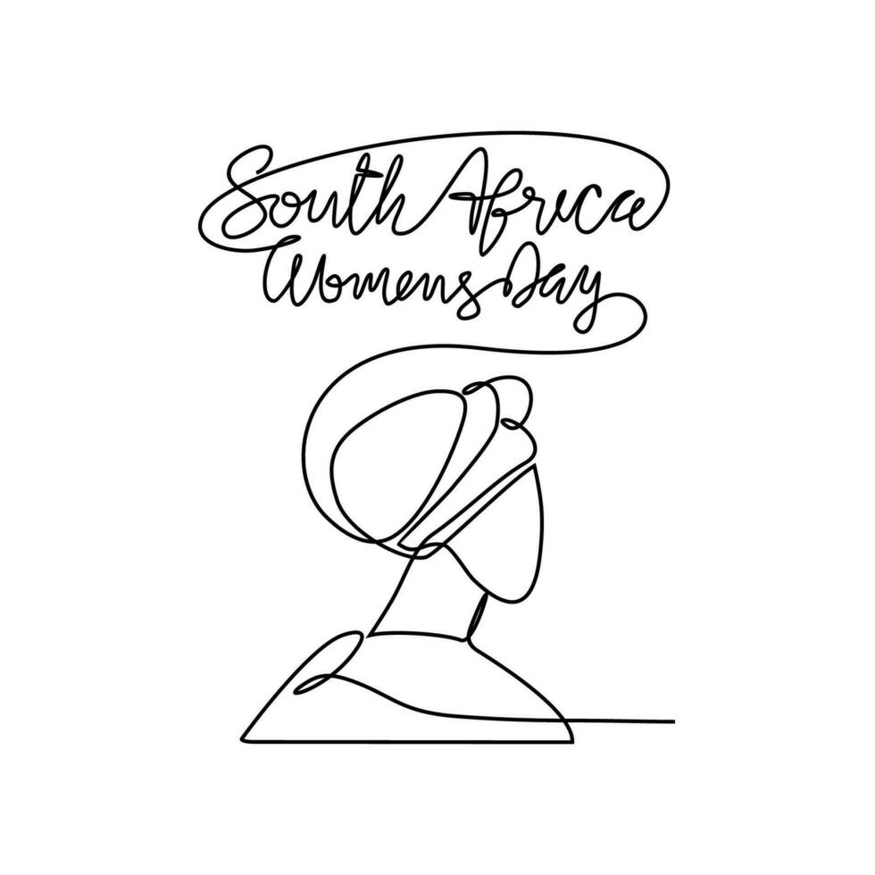 een doorlopend lijn tekening van zuiden Afrika nationaal Dames dag Aan augustus 9e. zuiden Afrika nationaal dag ontwerp in gemakkelijk lineair stijl. zuiden Afrika vrouwen dag ontwerp concept vector illustratie