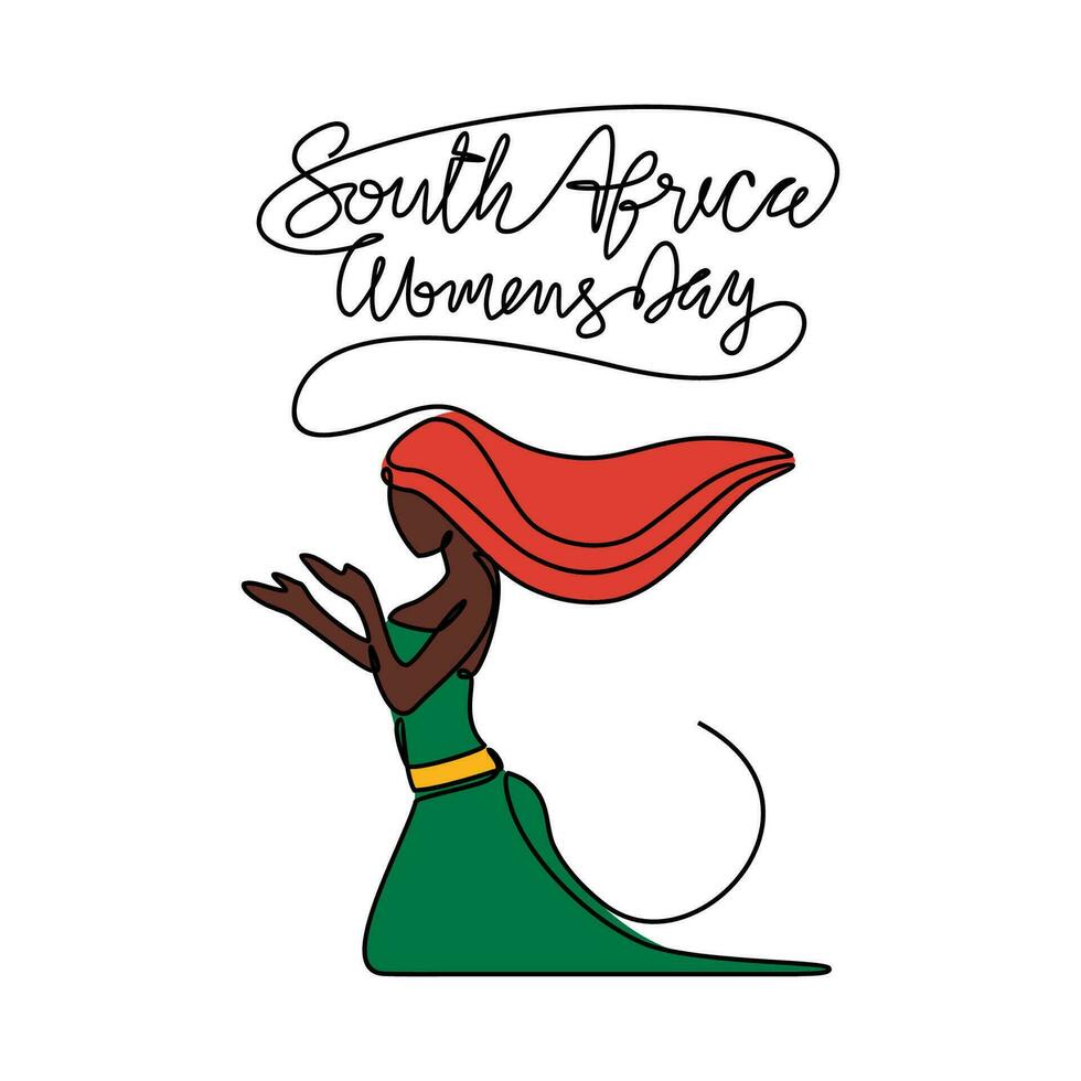 een doorlopend lijn tekening van zuiden Afrika nationaal Dames dag Aan augustus 9e. zuiden Afrika nationaal dag ontwerp in gemakkelijk lineair stijl. zuiden Afrika vrouwen dag ontwerp concept vector illustratie