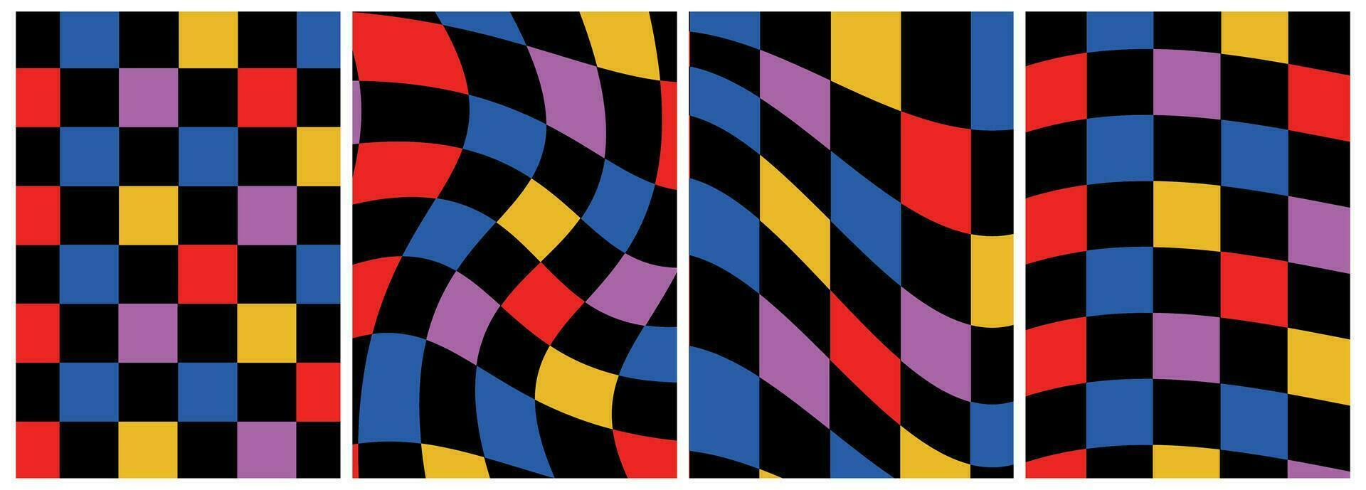 vector kaarten in retro psychedelisch stijl.groovy achtergronden.y2k stijlvol. reeks van kleurrijk abstract achtergronden.