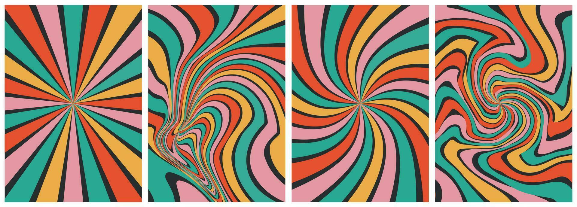 y2k esthetische.set van kleurrijk abstract achtergronden.vector kaarten in retro psychedelisch stijl. vector