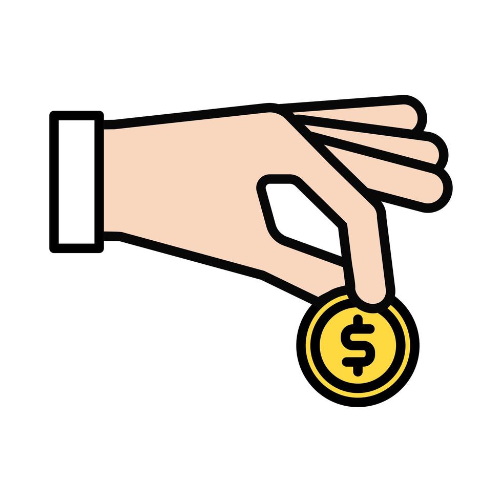 hand met munt geld dollar lijn en vul stijlicoon vector