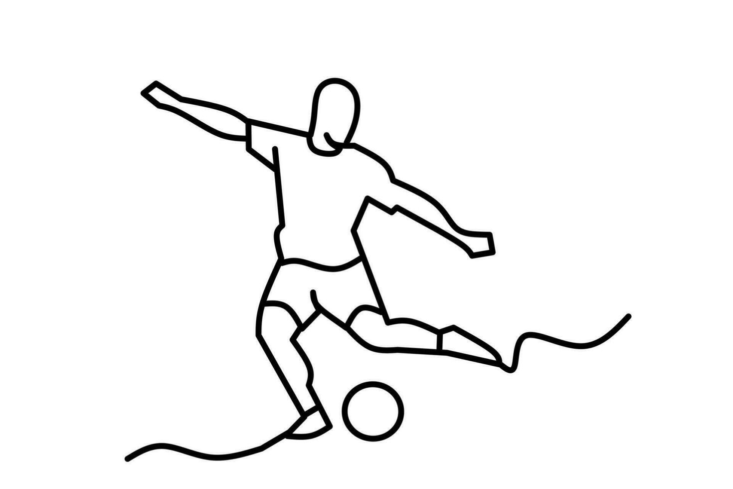 lijn tekening van mensen schoppen de bal geïsoleerd Aan wit achtergrond. vector illustratie.