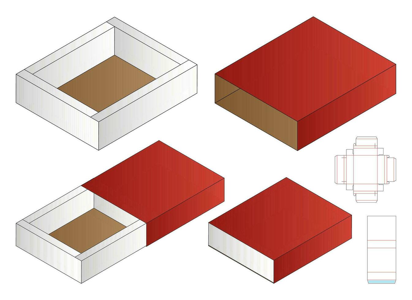 doos verpakking gestanst sjabloonontwerp. 3D-model vector