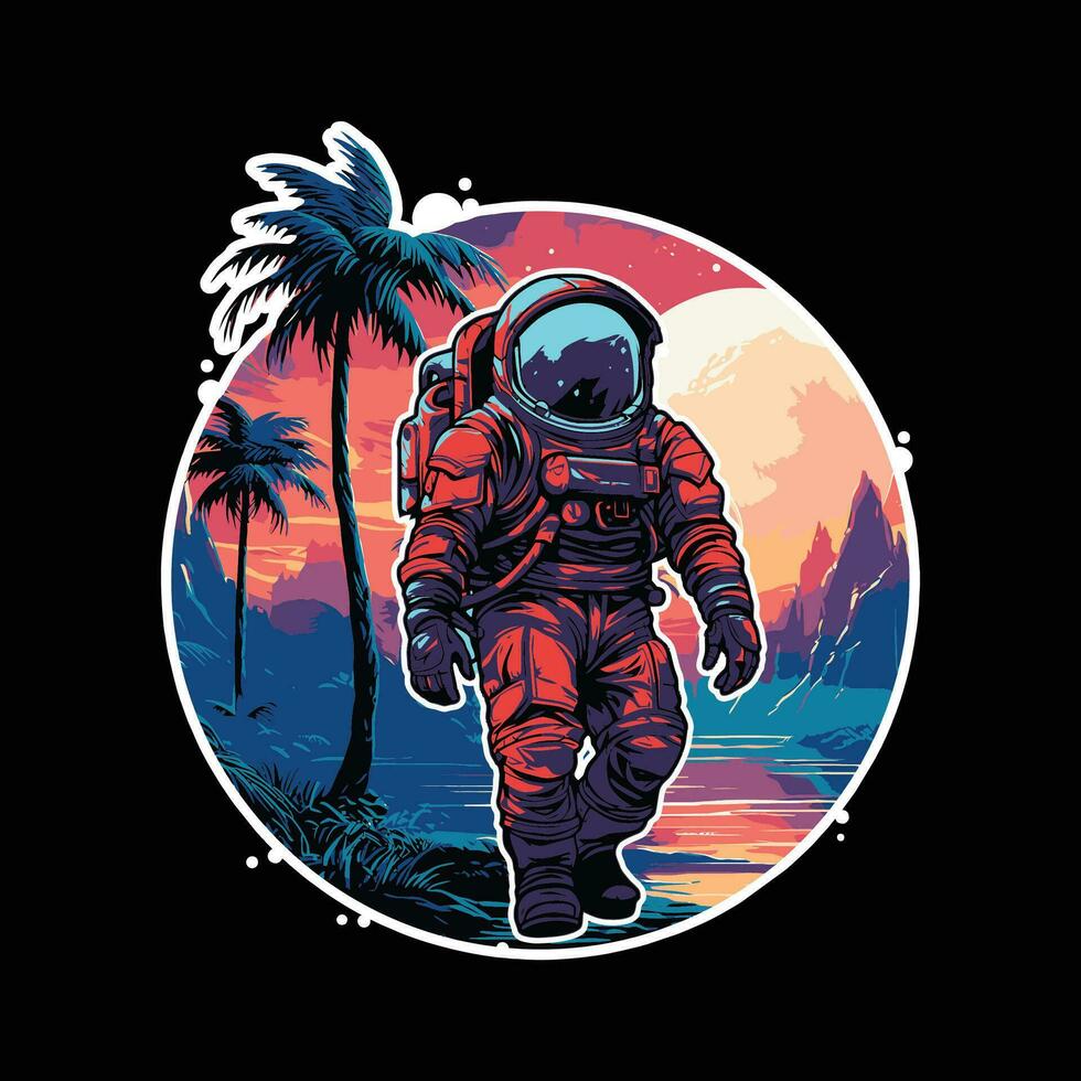 astronaut wandelen Aan buitenste ruimte zomer eiland vector