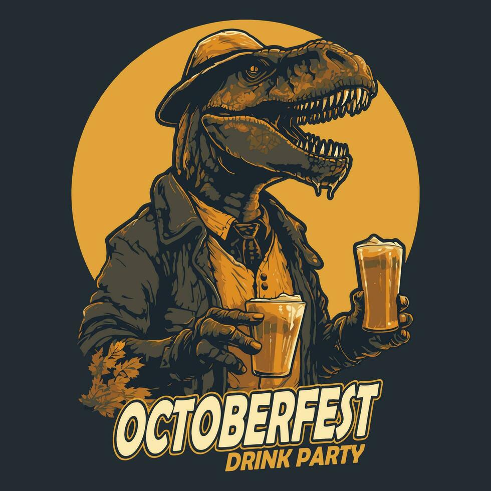 oktoberfeest trex dinosaurussen brengen bier vector