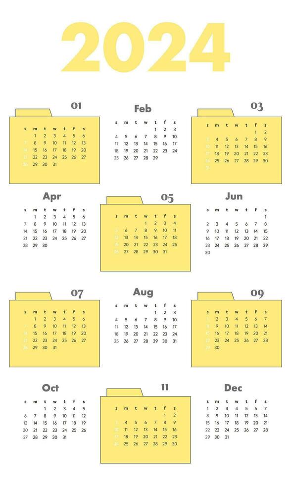 maandelijks kalender voor 2024. kalender. de week begint Aan zondag. vector