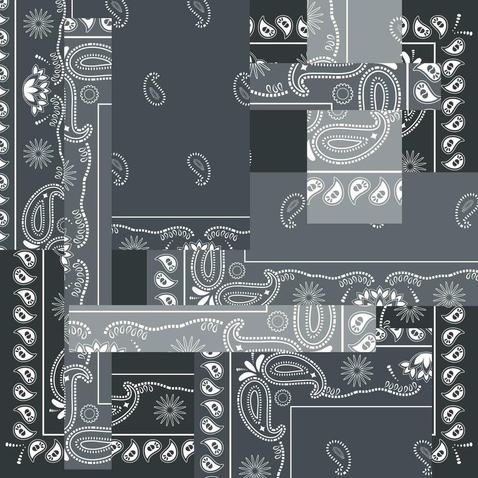 grijs bandana hoofddoek paisley kleding stof lapwerk abstract vector naadloos patroon