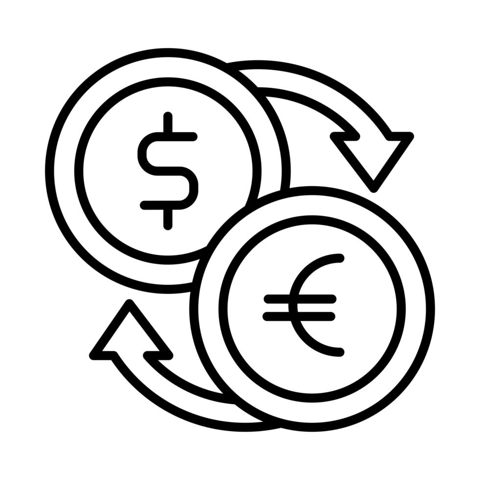 lijnstijl dollar en euromunten vector
