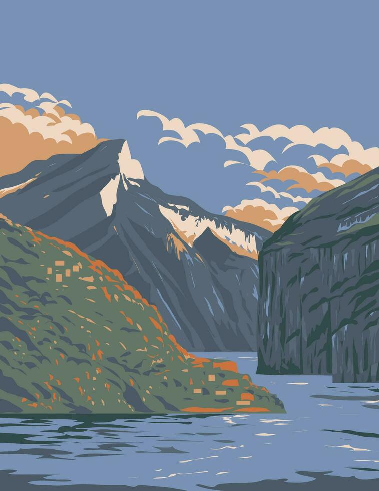 drie kloven toneel- Oppervlakte Aan yangtze rivier- in hubei en chongqingi China wpa kunst deco poster vector