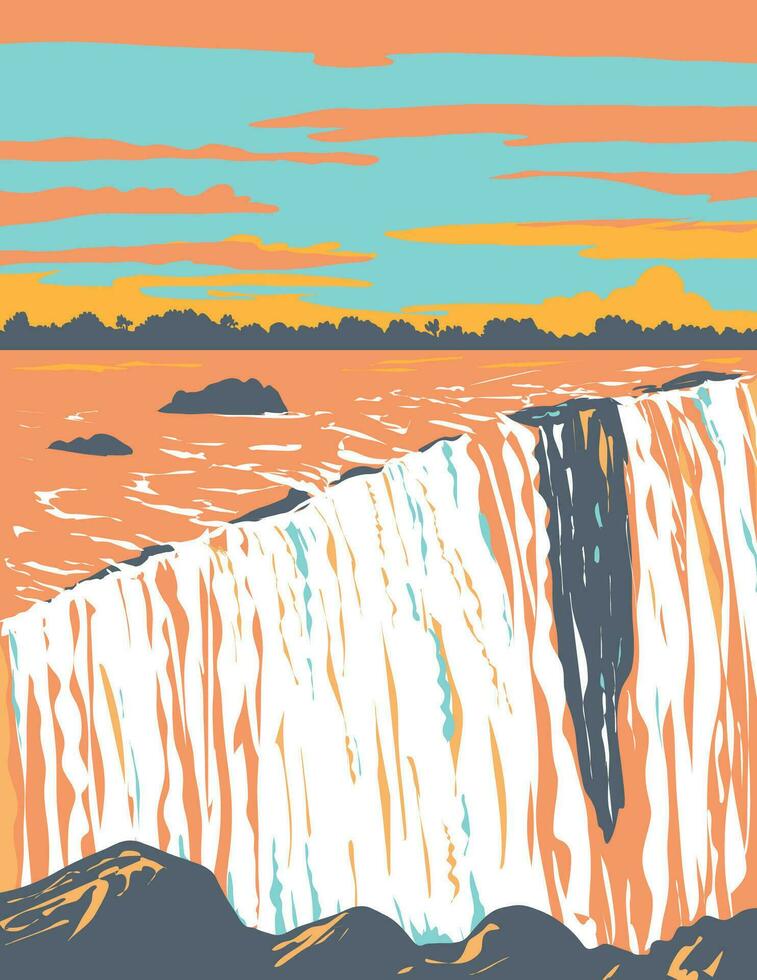 Victoria valt of mosi-oa-tunya van de zambezi rivier- wpa kunst deco poster vector