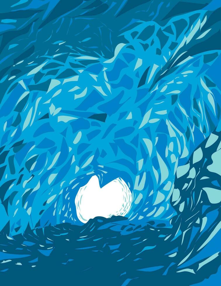 skaftafell blauw ijs grot in IJsland wpa kunst deco poster vector