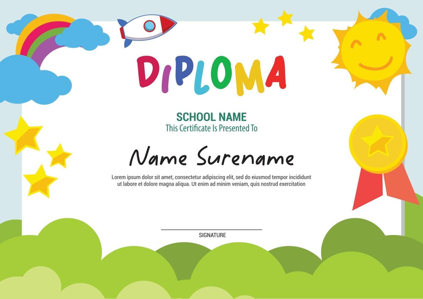 school diploma sjabloon certificaat kinderen multifunctioneel vector