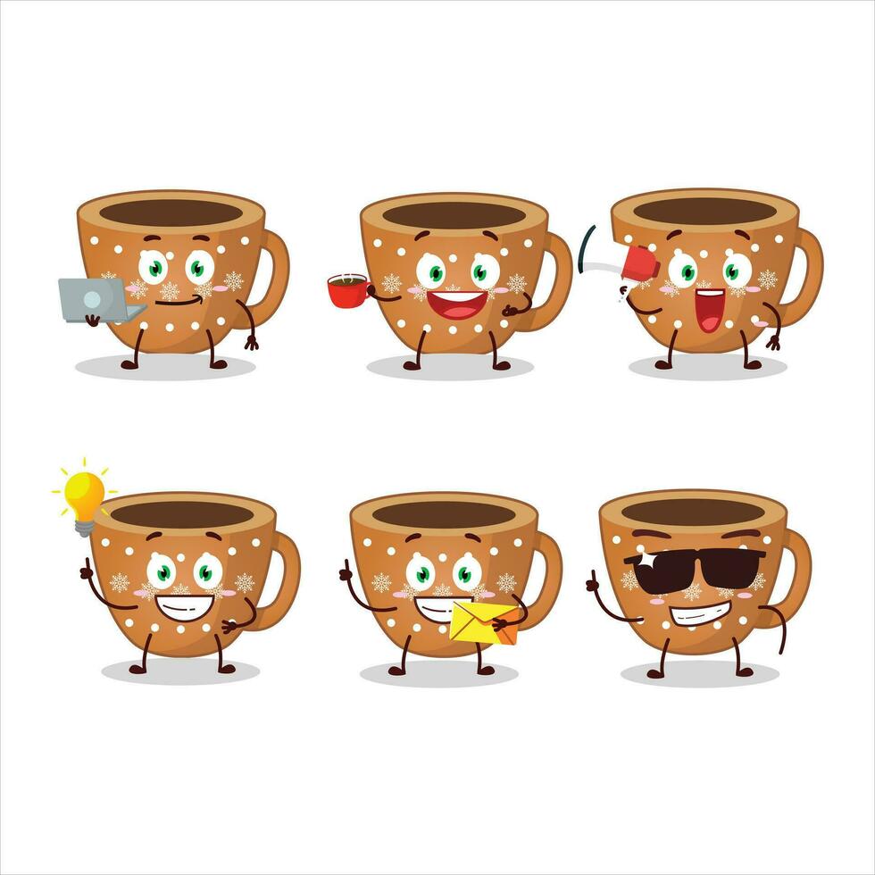 koffie koekjes tekenfilm karakter met divers types van bedrijf emoticons vector