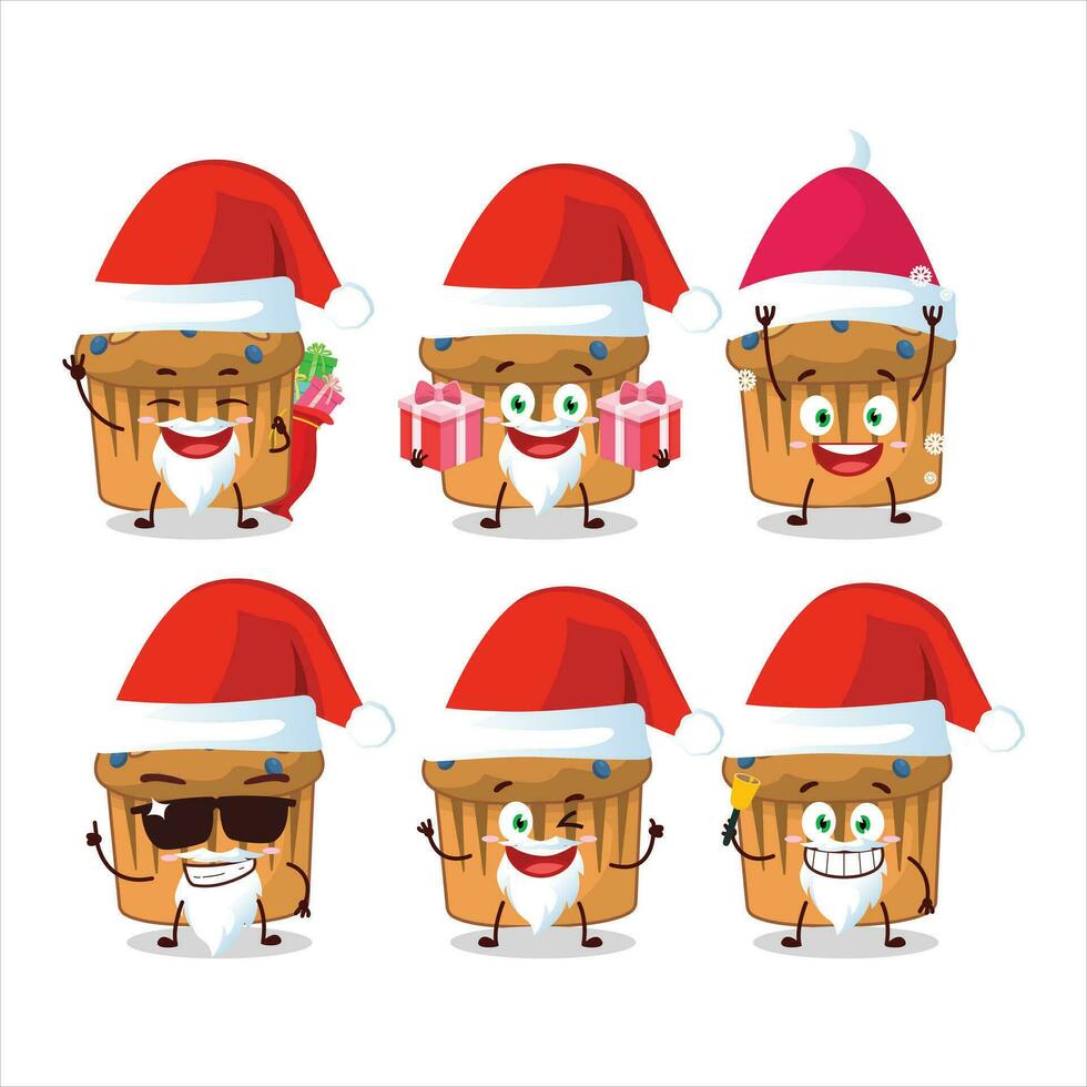 de kerstman claus emoticons met bosbes muffin tekenfilm karakter vector