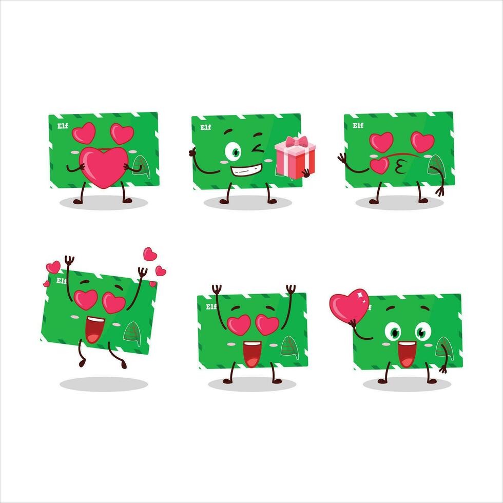 elf enveloppen tekenfilm karakter met liefde schattig emoticon vector