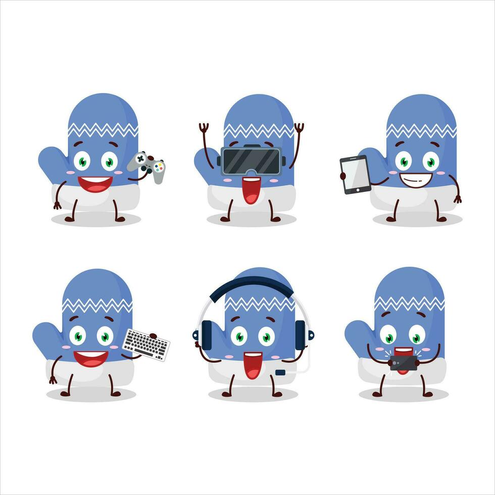 nieuw blauw handschoenen tekenfilm karakter zijn spelen spellen met divers schattig emoticons vector