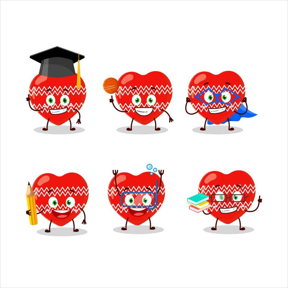 school- leerling van liefde rood Kerstmis tekenfilm karakter met divers uitdrukkingen vector