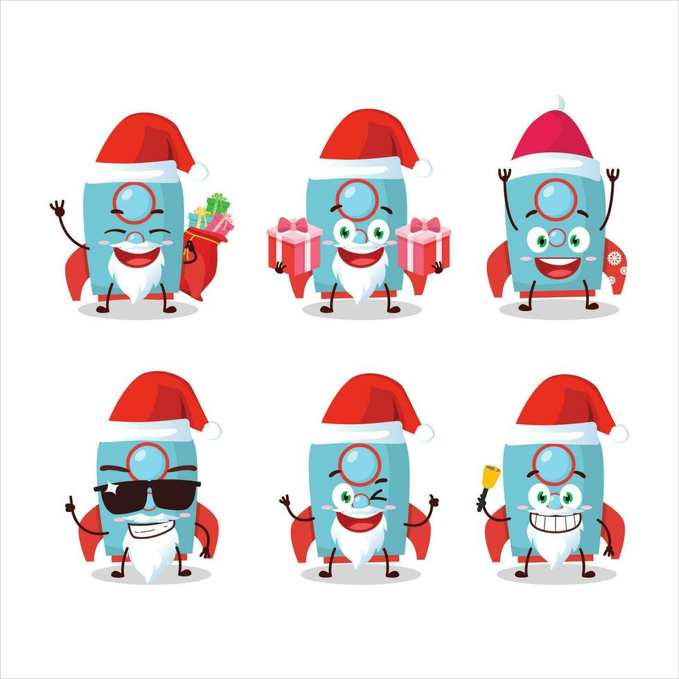 de kerstman claus emoticons met blauw raket voetzoeker tekenfilm karakter vector