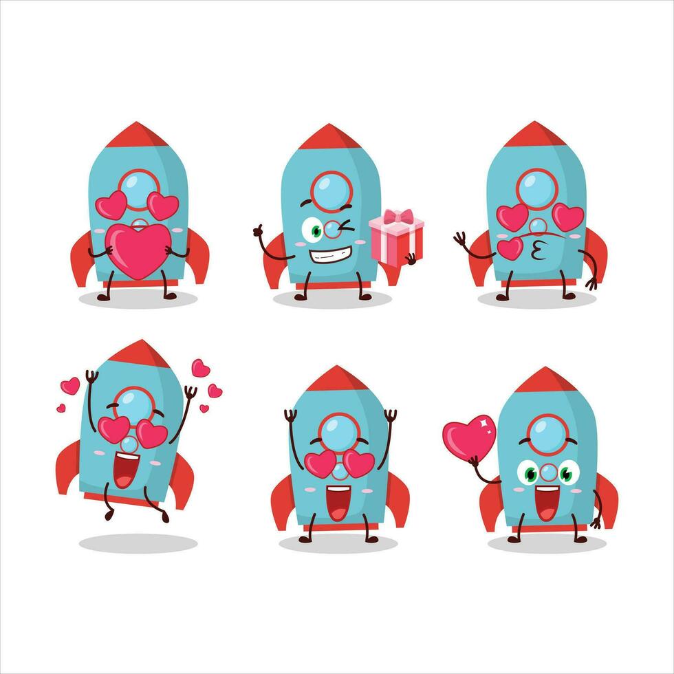 blauw raket voetzoeker tekenfilm karakter met liefde schattig emoticon vector