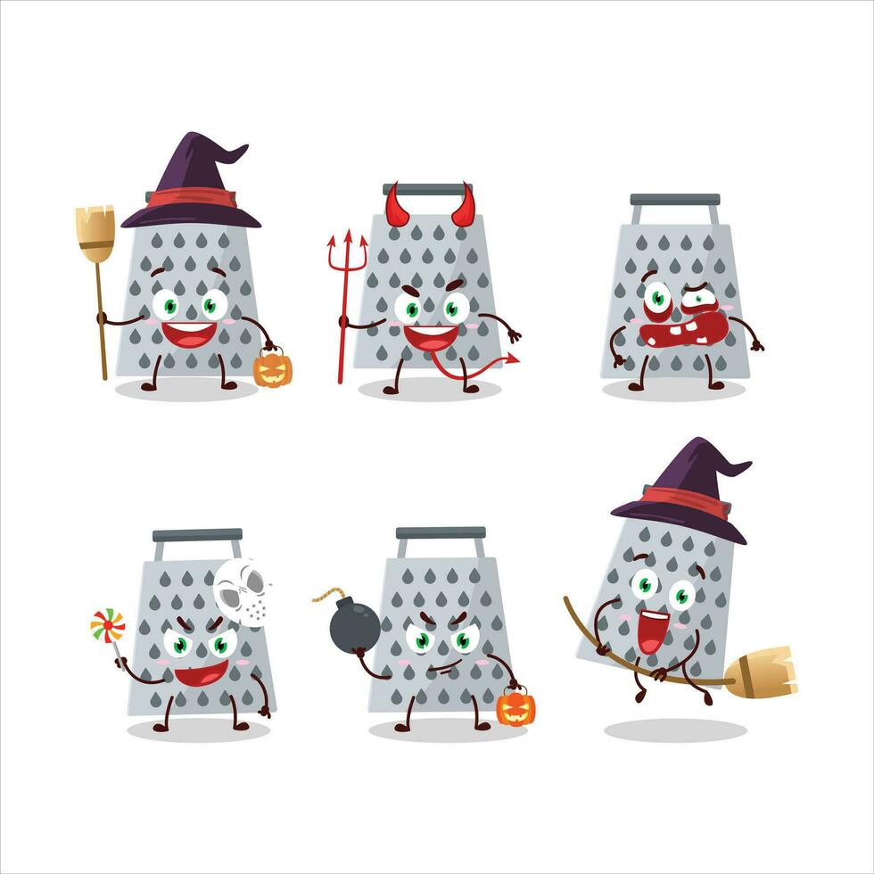 halloween uitdrukking emoticons met tekenfilm karakter van geraspt kaas vector