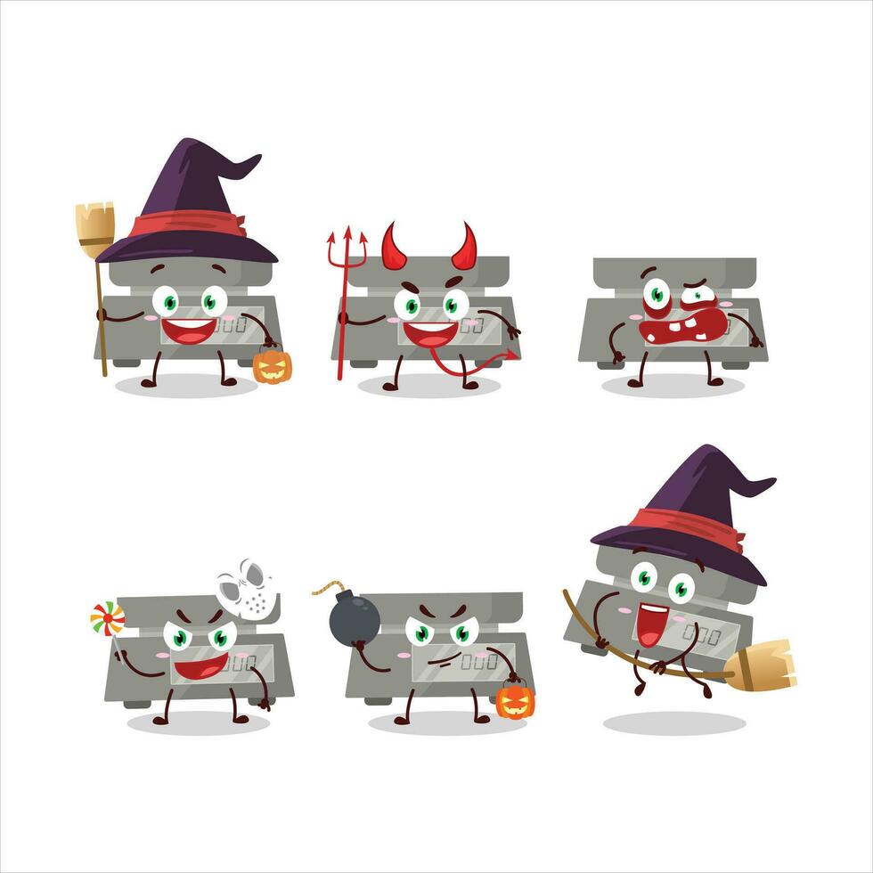 halloween uitdrukking emoticons met tekenfilm karakter van digitaal gewicht vector