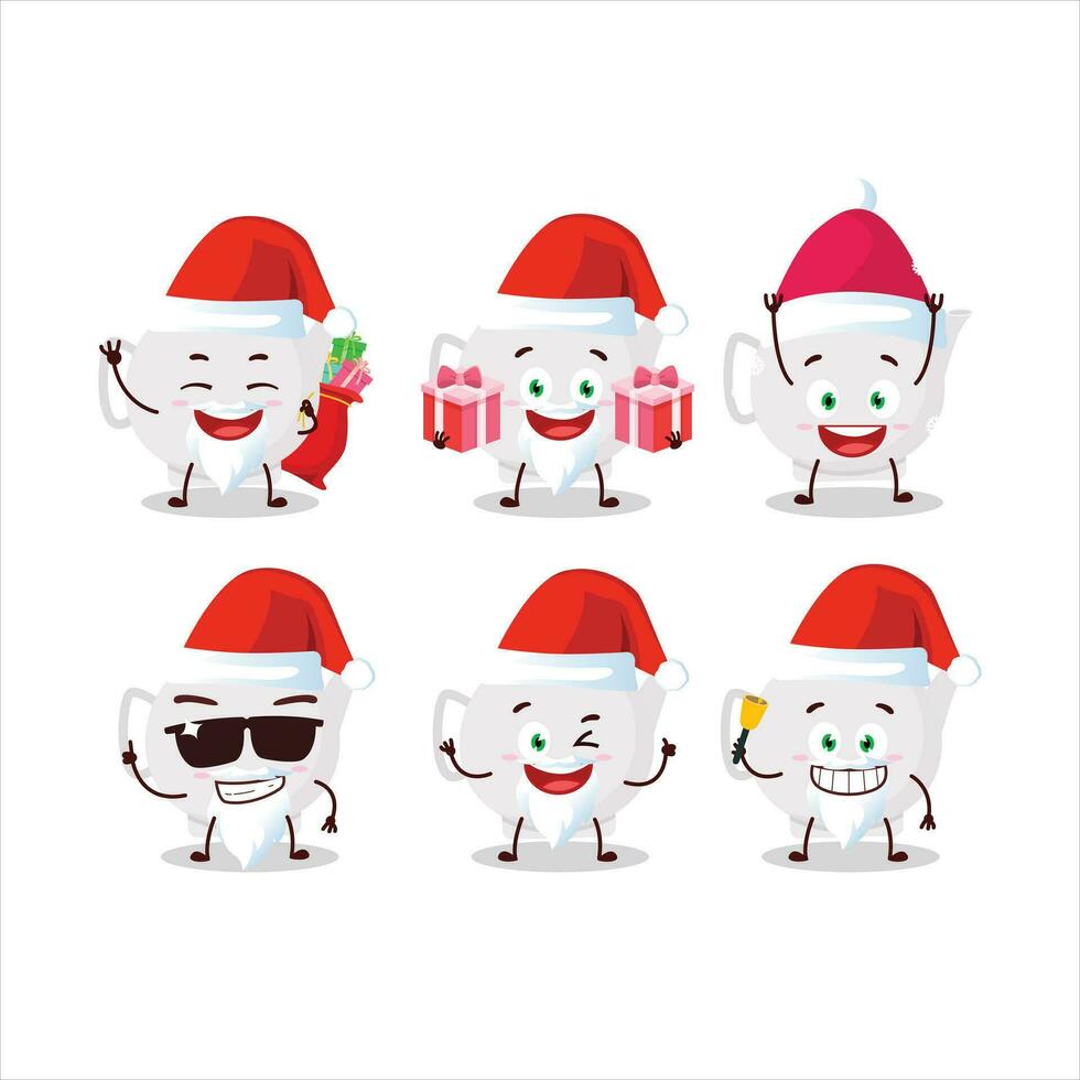 de kerstman claus emoticons met keramisch theepot tekenfilm karakter vector