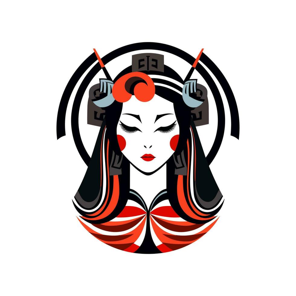 Japans geisha meisje hand- getrokken logo ontwerp illustratie vector