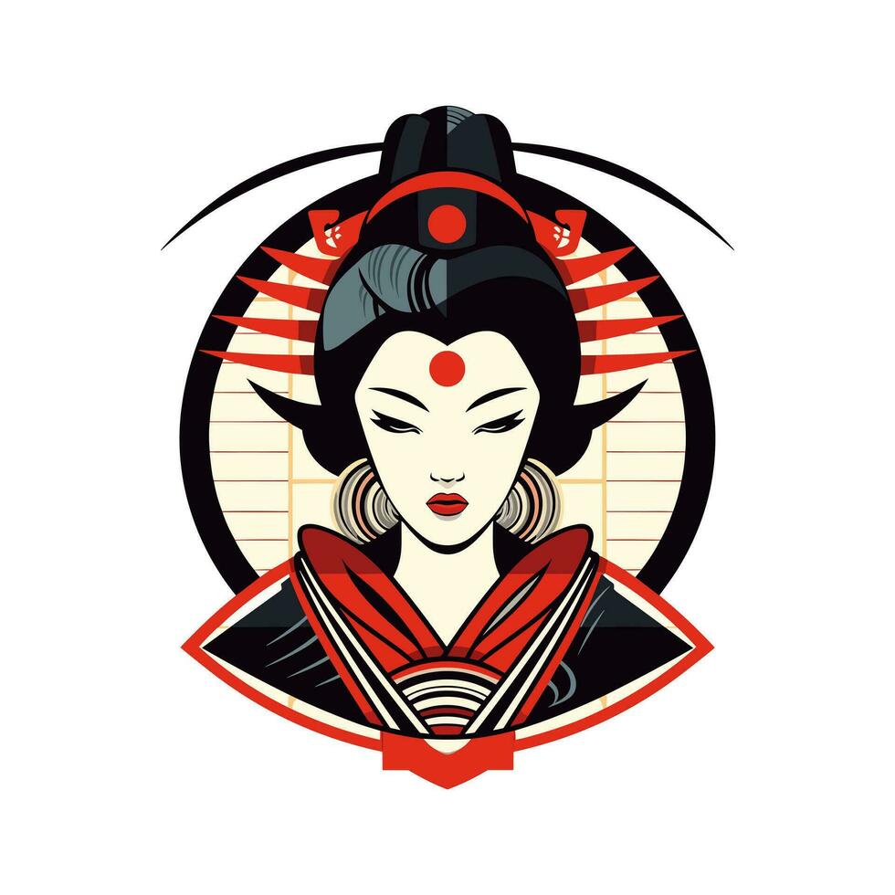 voortreffelijk Japans geisha meisje illustratie met hand getekend details voor boeiend logo ontwerpen dat oproepen elegantie en genade vector