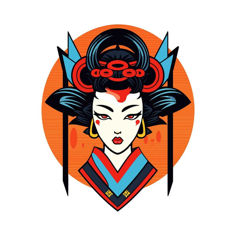 omhelzing de schoonheid en mystiek van Japans cultuur met een hand getekend geisha meisje illustratie, ideaal voor boeiend logo ontwerpen met een tintje van traditie vector