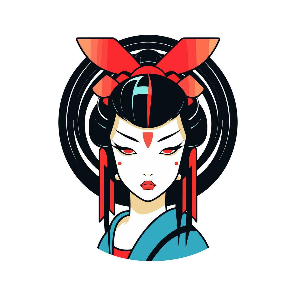 omhelzing de schoonheid en mystiek van Japans cultuur met een hand getekend geisha meisje illustratie, ideaal voor boeiend logo ontwerpen met een tintje van traditie vector