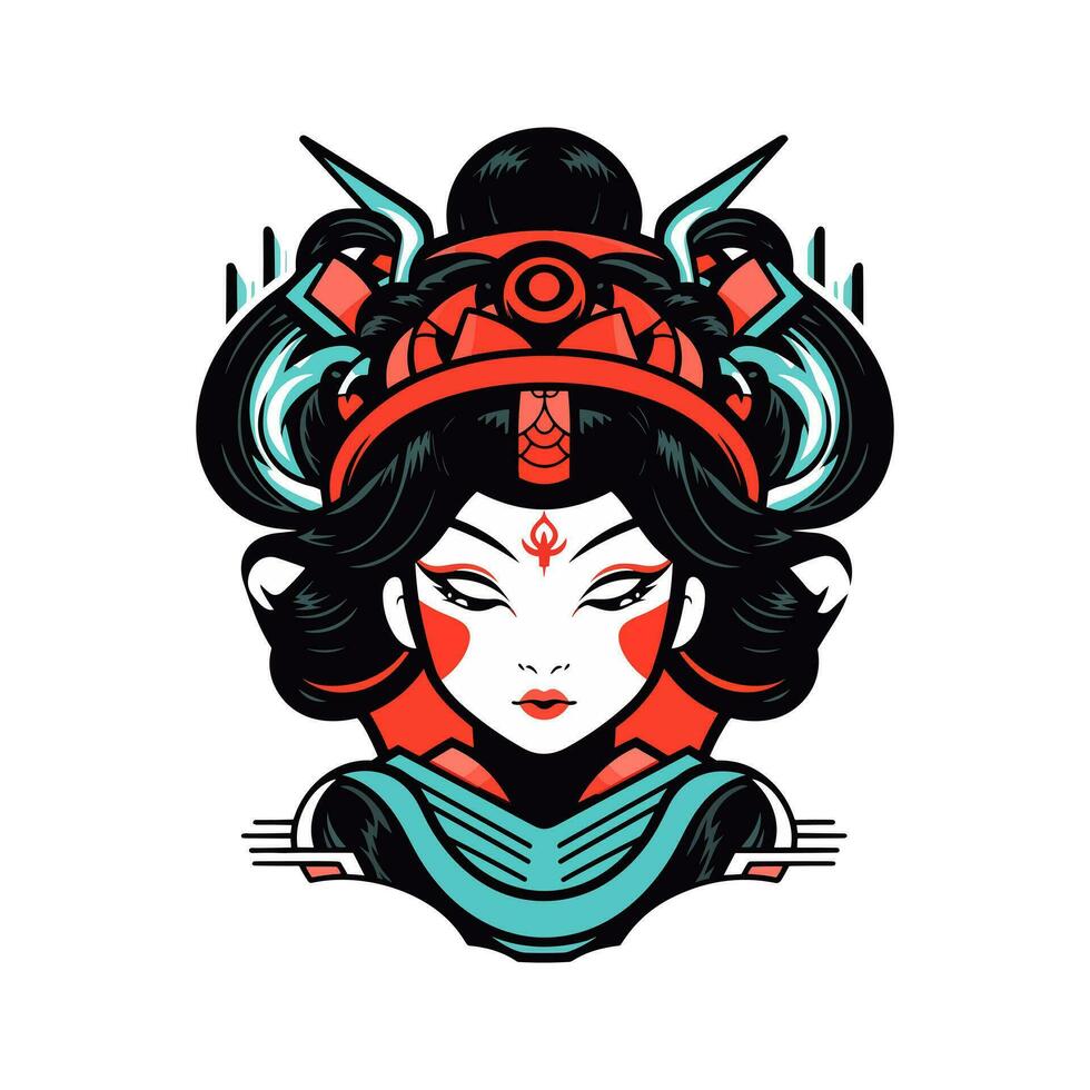 Japans geisha meisje hand- getrokken logo ontwerp illustratie vector