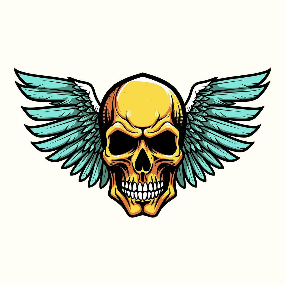 schedel Vleugels illustratie hand- getrokken logo ontwerp vector