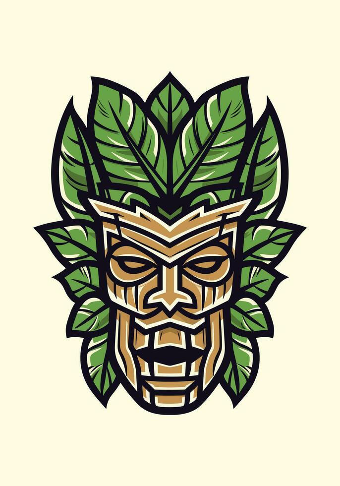 omhelzing de geest van de eilanden met een houten tiki masker tribal logo. uniek, vetgedrukt, en vol van symboliek, het brengt een tintje van authenticiteit naar uw merk vector