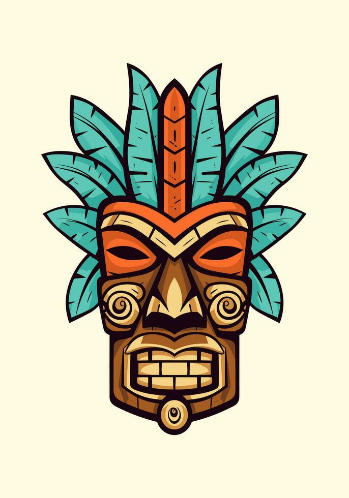 houten tiki masker tribal logo, hand- getrokken met ingewikkeld details. een boeiend mengsel van cultuur, kunst, en identiteit voor uw merk vector