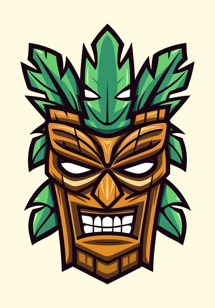 houten tiki masker tribal logo, hand- getrokken met ingewikkeld details. een boeiend mengsel van cultuur, kunst, en identiteit voor uw merk vector