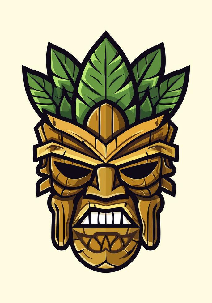 vastleggen de essence van tribal kunst met een hand getekend houten tiki masker logo. haar rustiek charme en cultureel betekenis maken het een uitblinken keuze voor uw merk vector