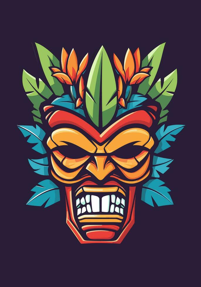 houten tiki masker tribal logo, hand- getrokken met ingewikkeld details. een boeiend mengsel van cultuur, kunst, en identiteit voor uw merk vector