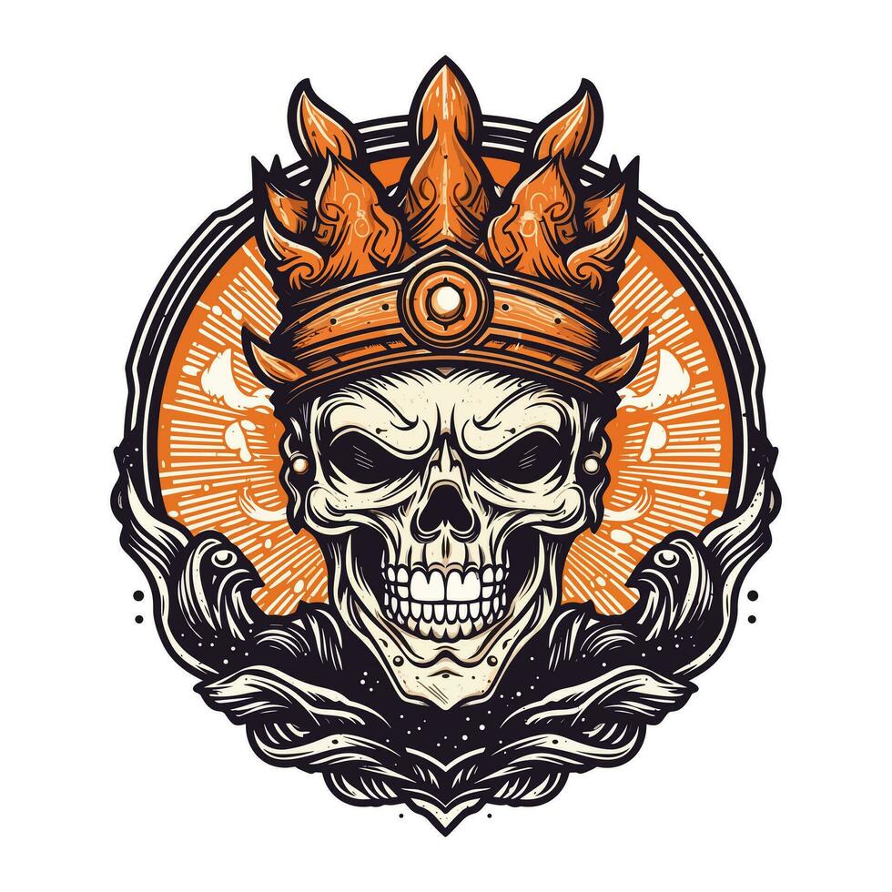 een woest schedel krijger afgebeeld in een hand- getrokken logo ontwerp illustratie. overbrengt kracht, moed, en een krijger geest vector