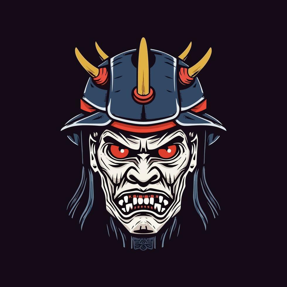 zombie samurai schild hand- getrokken logo ontwerp illustratie vector