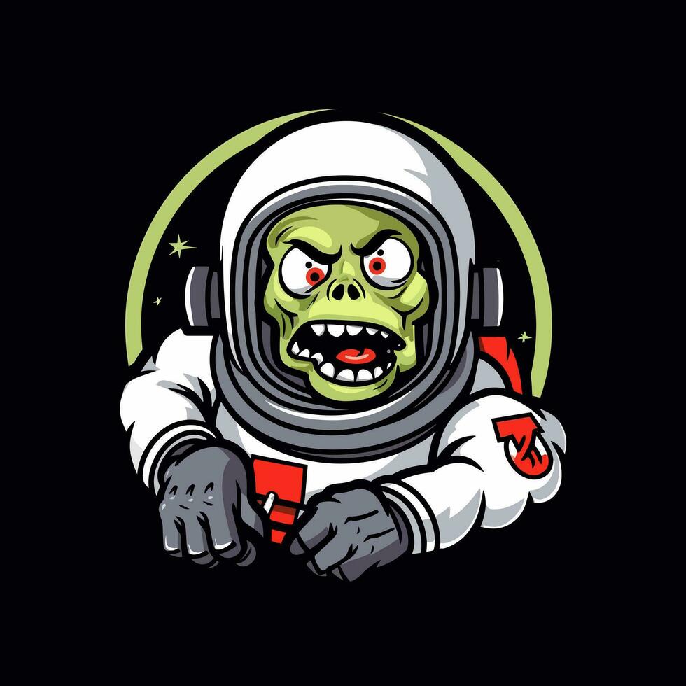 zombie astronaut hand- getrokken logo ontwerp illustratie vector