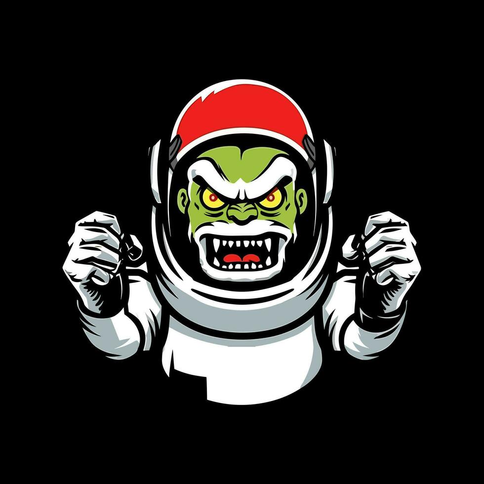 zombie astronaut hand- getrokken logo ontwerp illustratie met een kosmisch twist. perfect voor sci fi enthousiastelingen en ruimte themed merken vector