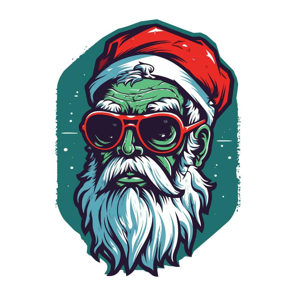 zonnebril de kerstman zombie hand- getrokken logo ontwerp illustratie vector