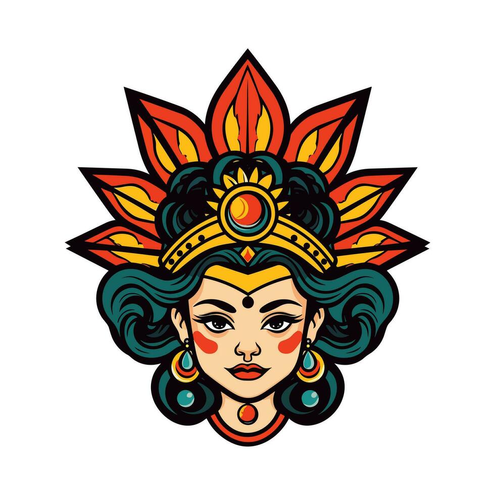 koningin prinses chicano meisje hand- getrokken logo ontwerp illustratie vector