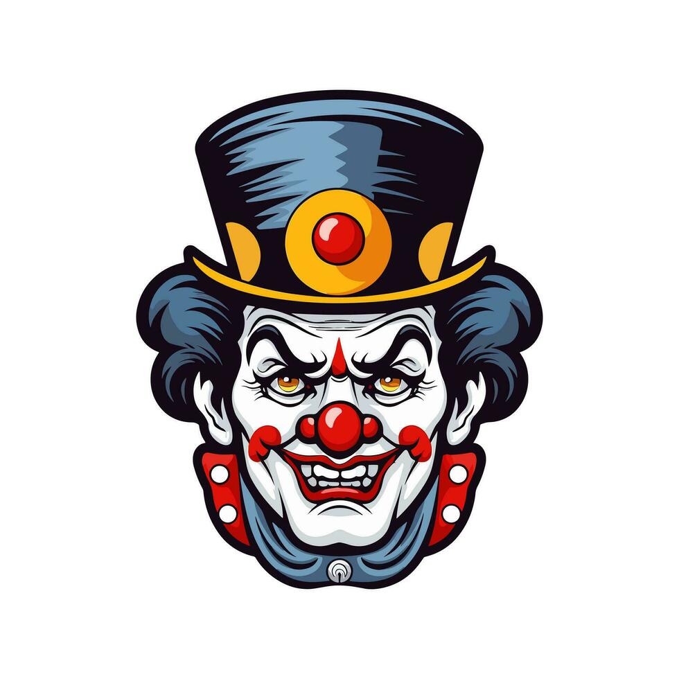 stoutmoedig en opvallend clown hoofd logo ontwerp illustratie, doordrenkt met levendig kleuren en ingewikkeld details, oproepen tot een zin van vreugde en vermaak vector