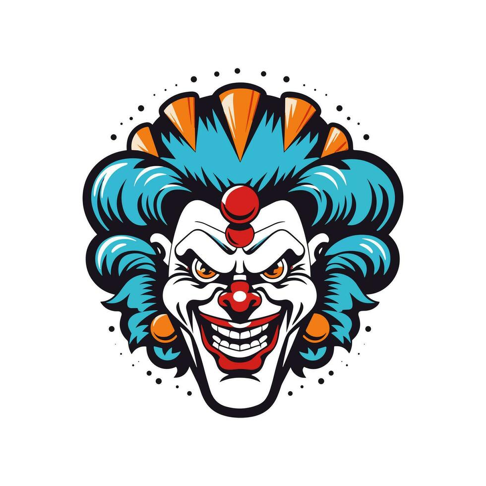 stoutmoedig en opvallend clown hoofd logo ontwerp illustratie, doordrenkt met levendig kleuren en ingewikkeld details, oproepen tot een zin van vreugde en vermaak vector