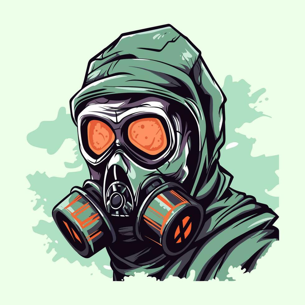 biohazard gas- masker hand- getrokken logo ontwerp illustratie vector